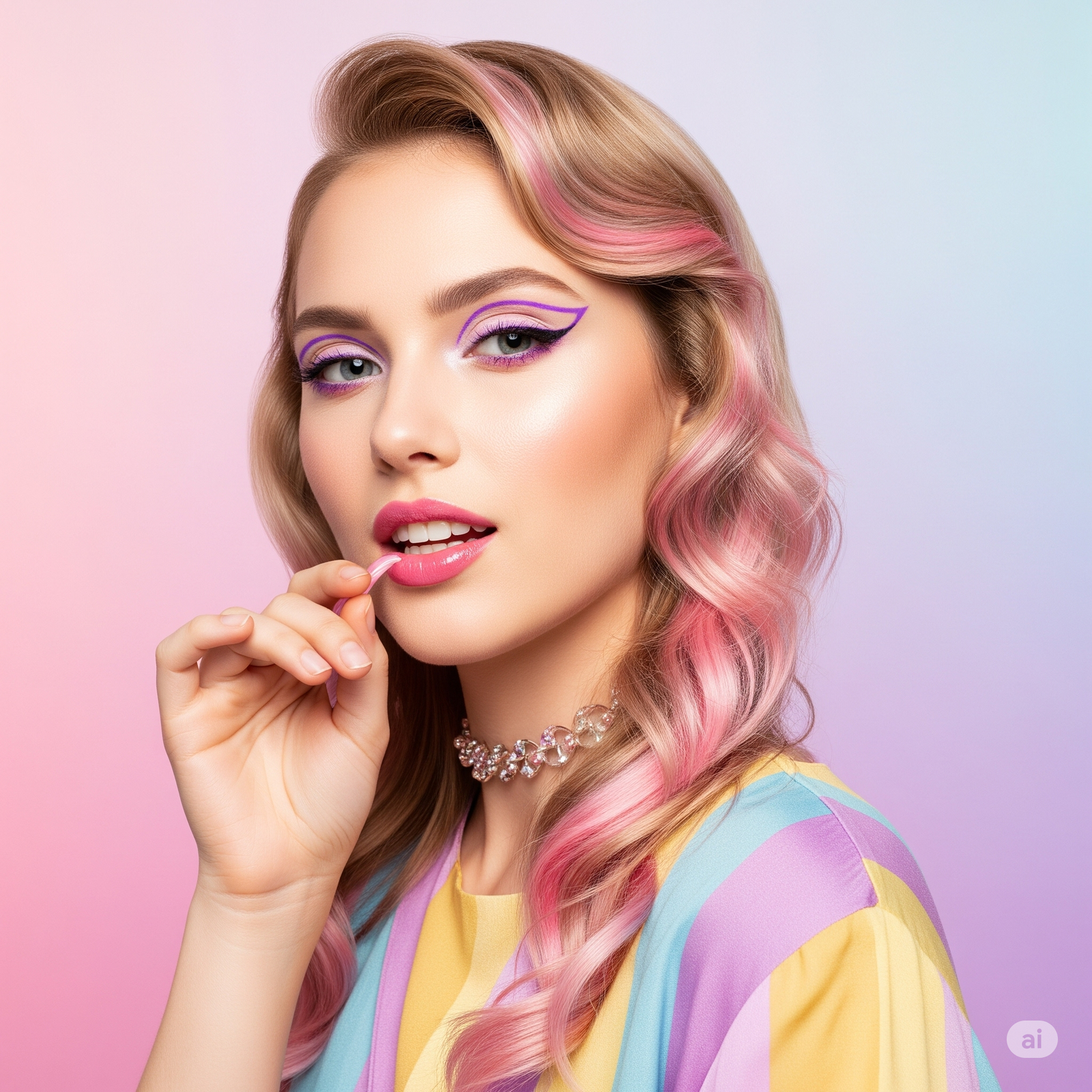 [Imagen de una chica con maquillaje y peinado trendy y colorido]